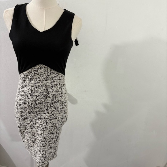 Aqua Dresses & Skirts - Aqua Women’s Sz S Fitted Pencil Dress Tweed Sleeveless Slimming Black White